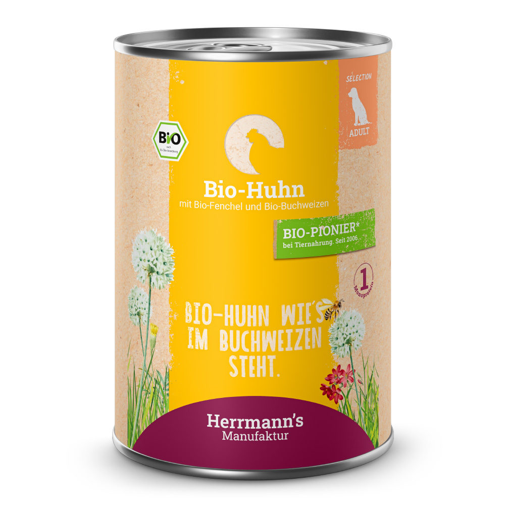 Herrmann's Bio Hundefutter  Adult Bio-Huhn mit Fenchel & Buchweizen 400 g  | Futterkisterl Tirol